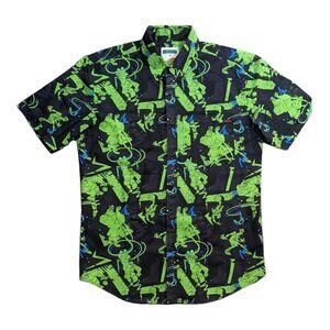 NWT RSVLTS Space Jam Shirt Men's M  Green Monstars Button Up Kunuflex S/S